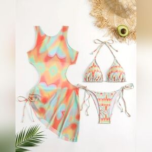 2 For $40 New! Colorful Swimsuit Set with Cover-Up Size Large!